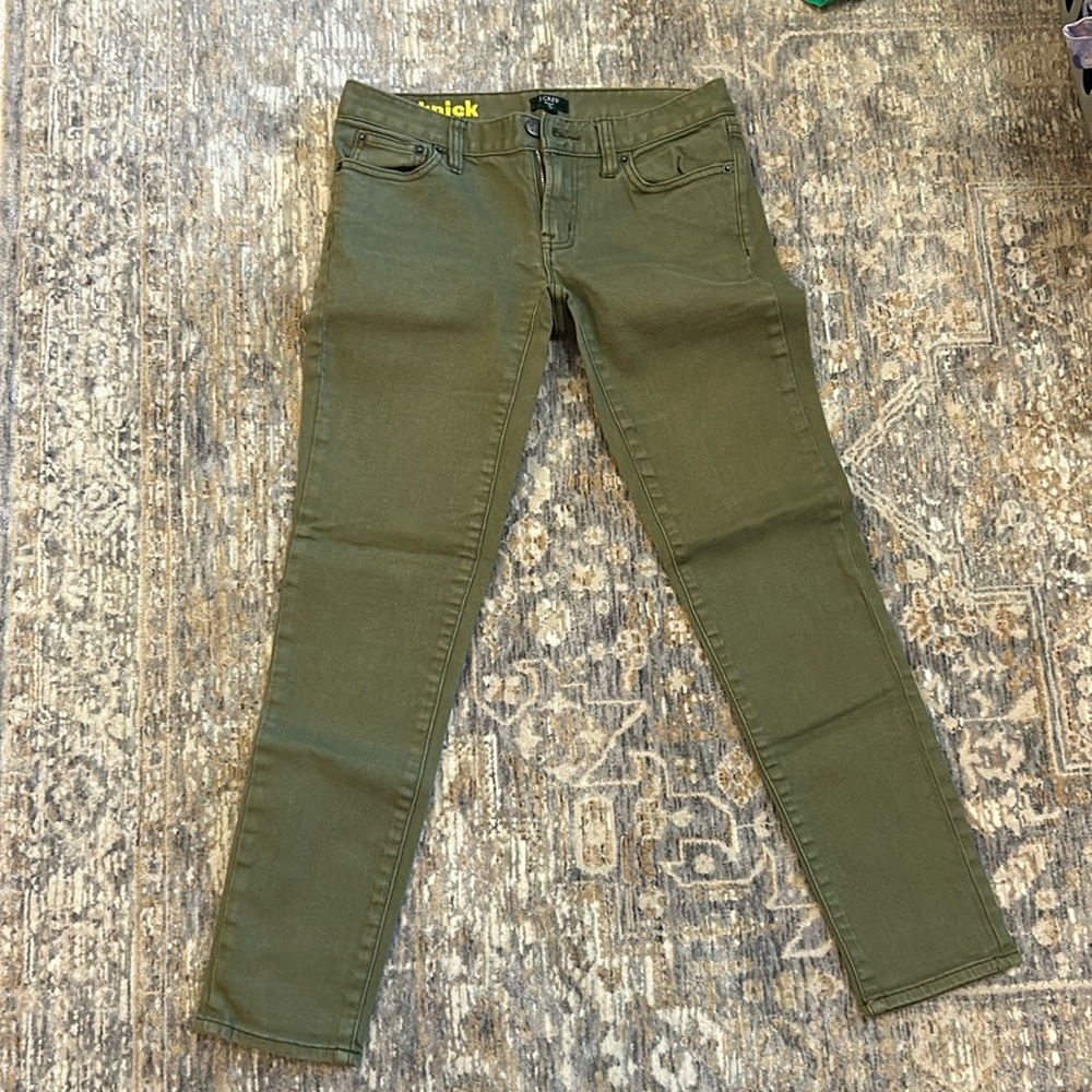 Olive colored Jcrew toothpick Jean. Size 25